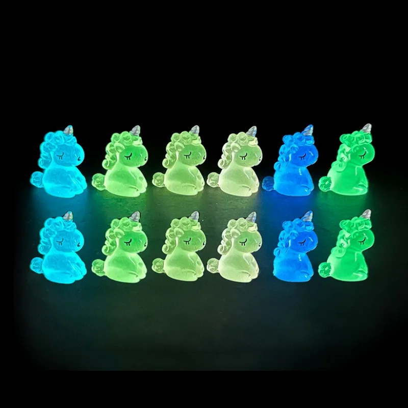 Unicórnios luminosos em miniatura para decoração, brilho à noite, decoração da casa de bonecas, jardim de fadas, acessórios DIY, DDP, 50-100pcs