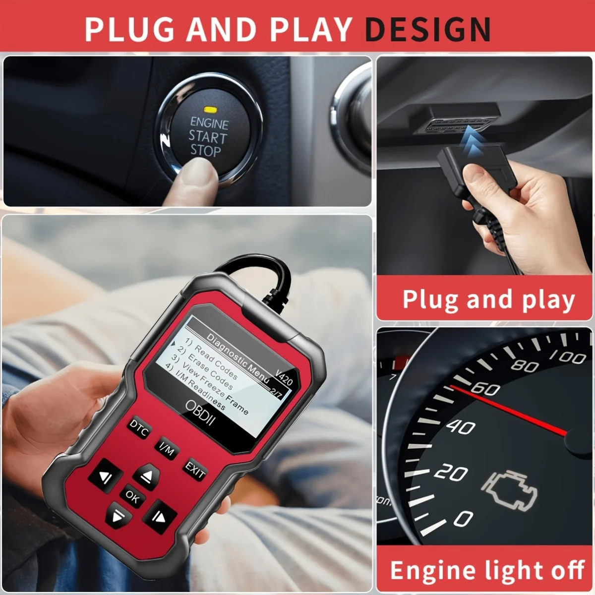 

V420 Obd2 Diagnostic Scanner, Comprehensive Obd2 Code Reader with Reset Function, Data Stream, I/M Readiness, Vehicle Information and Voltage Test, Compatible with All Obdii/Eobd Cars since 1996, No Battery Required