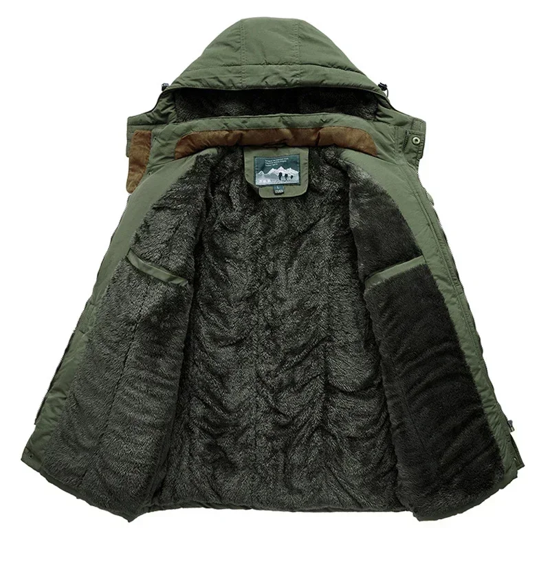 Giacca invernale da uomo spessa e calda di grandi dimensioni Multi-tasca in pile fodera Outdoor Parka cappotto con cappuccio giacca a vento capispalla militare