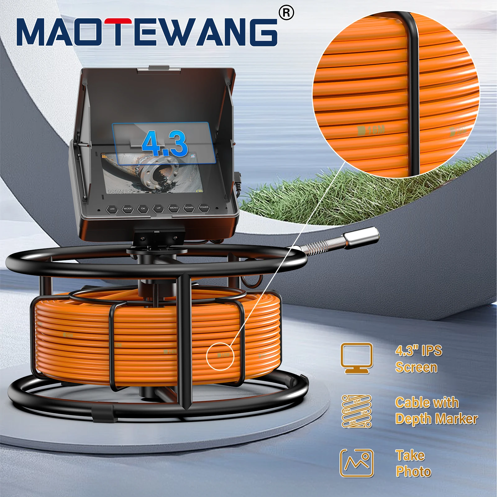 

4.3" Monitor Sewer Pipe Inspection Video Camera 18mm/23mm 8500mAh Battery DVR IP68 Drain Sewer Pipeline Industrial Endoscope