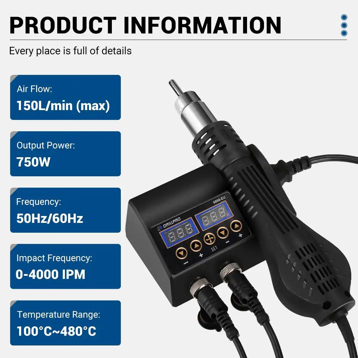 Drillpro 8898 pistola termica saldatore elettrico doppio Display digitale 2 in 1 stazione di saldatura strumento di manutenzione della saldatura