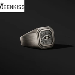 QEENKISS 925 Sterling Silver Vintage Evil Eye Ring for Men Jewelry Wholesale Birthday Wedding Party Boyfriend Father Gift RG6986