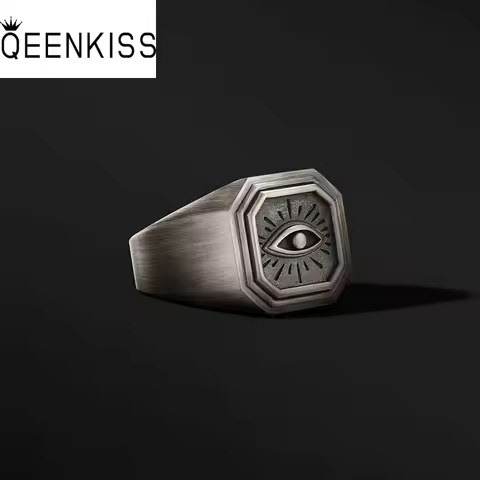 QEENKISS 925 Sterling Silver Vintage Evil Eye Ring for Men Jewelry Wholesale Birthday Wedding Party Boyfriend Father Gift RG6986