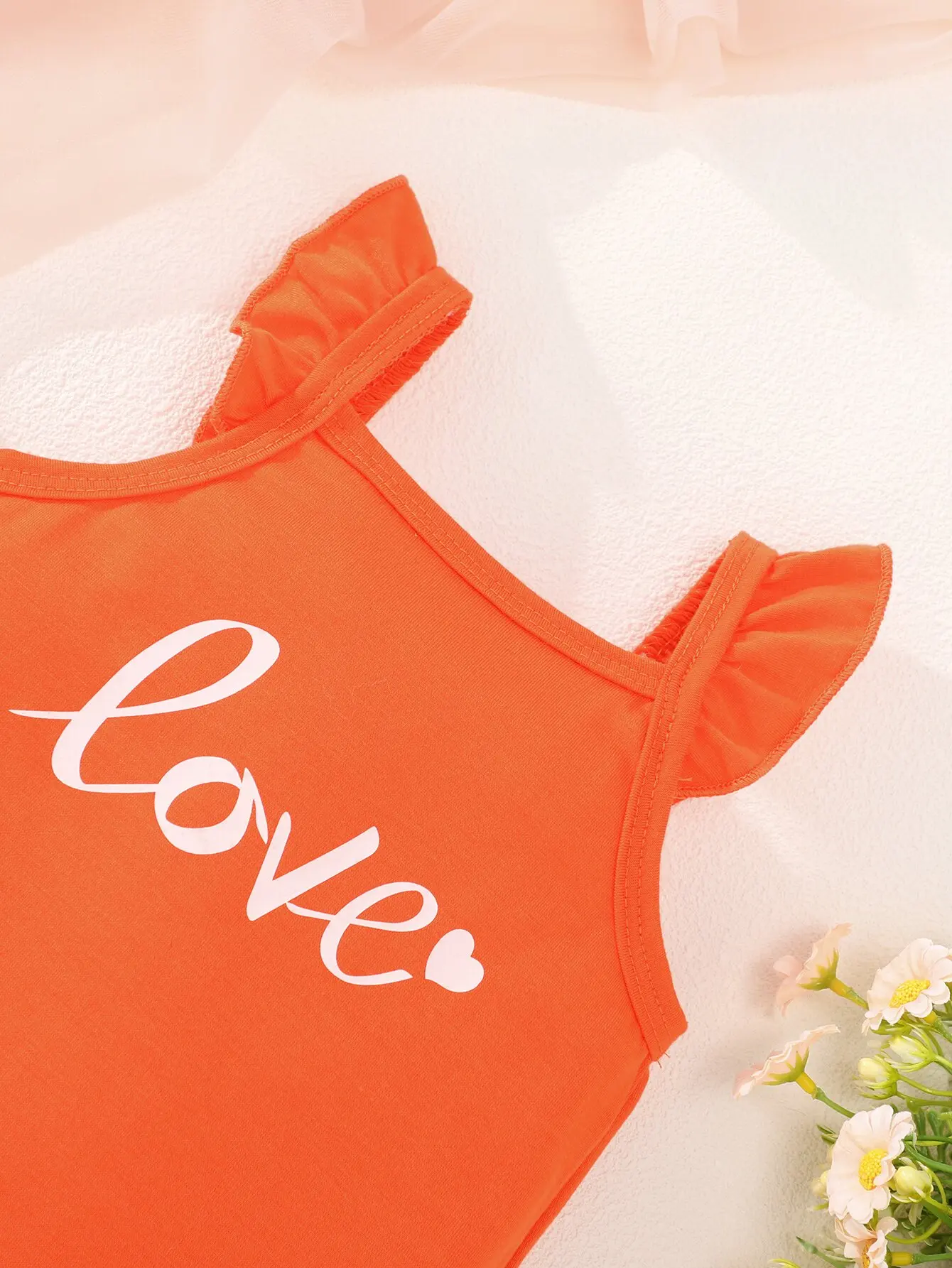 New Baby Summer Cute Comfortable Breathable Simple Orange Flying Sleeve Vest Baby Bodysuits Letter Pattern Print