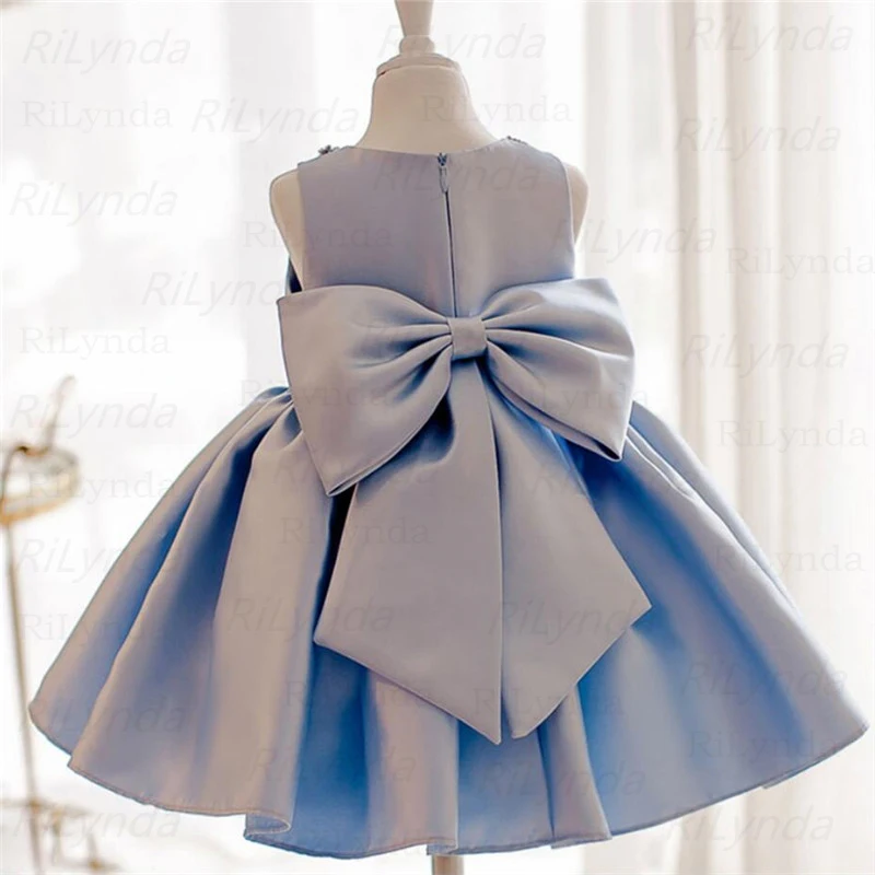 Sky Blue Princess Dress Pearl Beaded Puffy First Communion Dress Flower Girl Dresses Cute Children Girls Dress First Gown