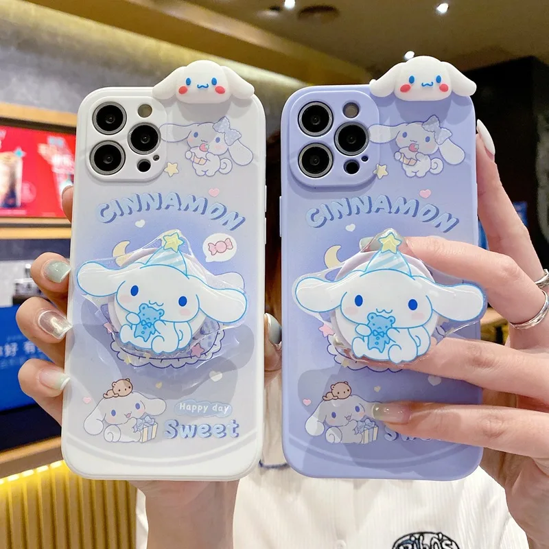 

Sanrio Cinnamoroll Stand With Holder Phone Case IPhone 16 15 14 13 12 11 Pro Max Cartoon Phone Case Girl Bracelet Soft Support