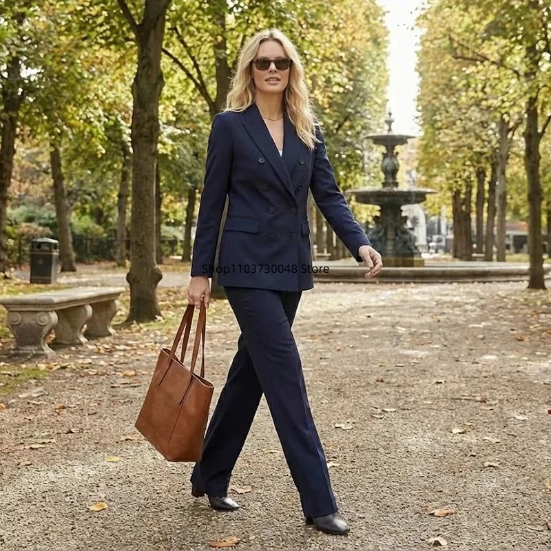 Picture 3: Fashion Navy Blue 2 Piece Sets Women Outfits Spring Autumn New Pants Sets Elegant Suit Coat 2 Piece Sets Women Jacket Trousers