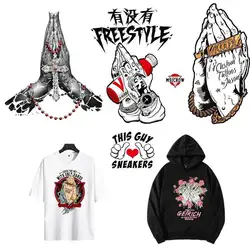 Popular Fashion Hip Hop Youth Clothing T-shirt Sublimation Punk Gesture Joining Hands And Praying Lucky Clothing Iron Patch