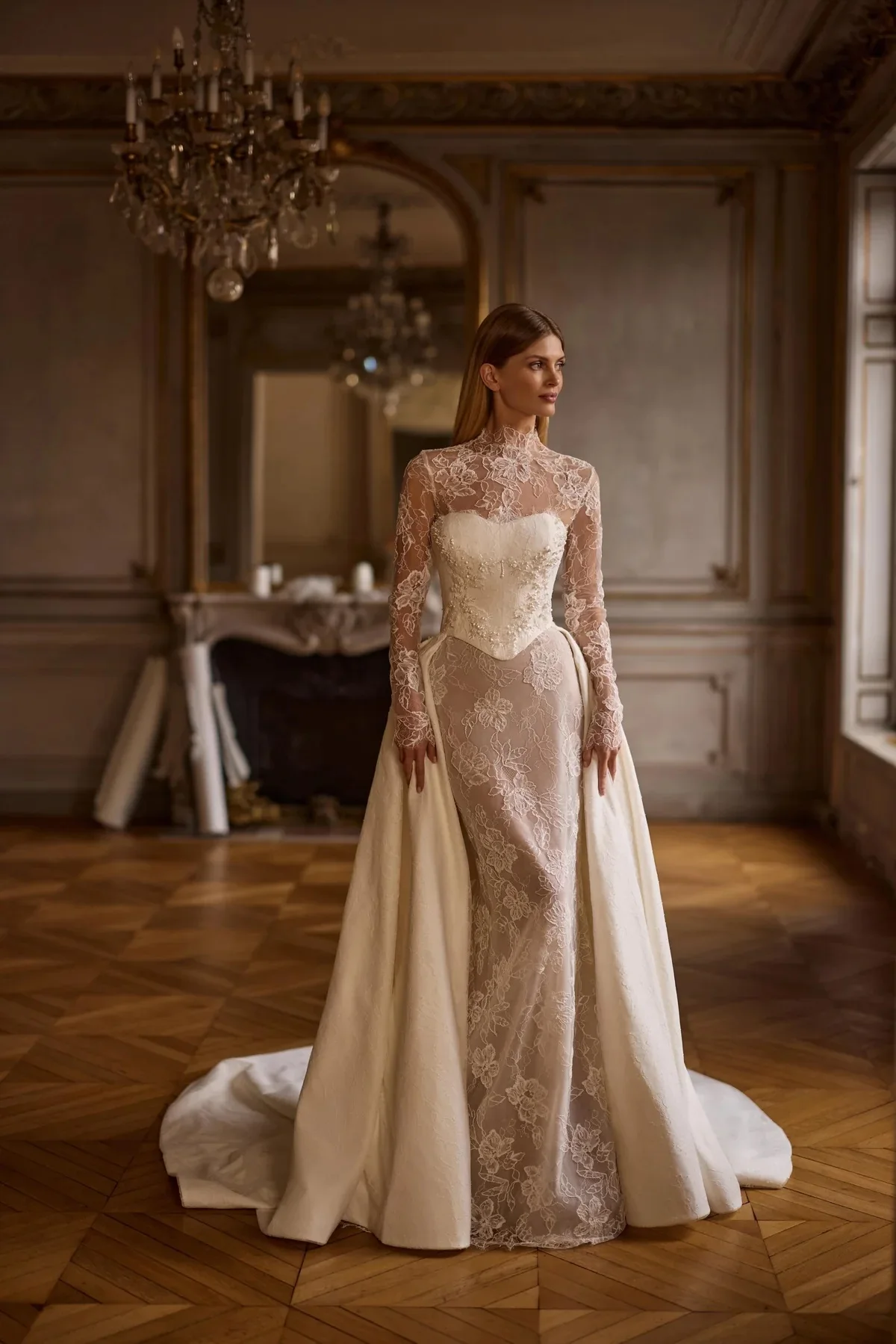 

Corset Wedding Dress Lace Vestido De Novia Desmontable Satin Long Sleeve Bespoke Casamento Hochzeitskleider Brautkleid Hochzeit