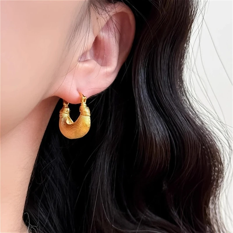 

925 Sterling Silver Hollow Out Water Droplet Texture Hoop Earring for Women Fine Jewelry High Luxury Vintage Accessories