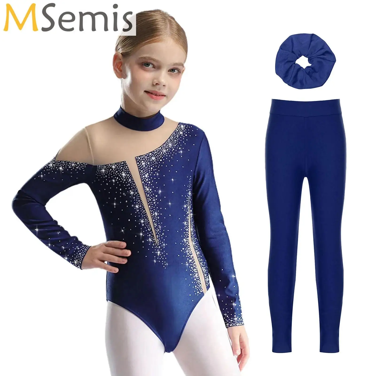 

Kids Girls Gymnastics Leotards Bodysuit with Leggings/Shorts and Hair Band Long Sleeves Workout Figure Skating Ballet Dance Set