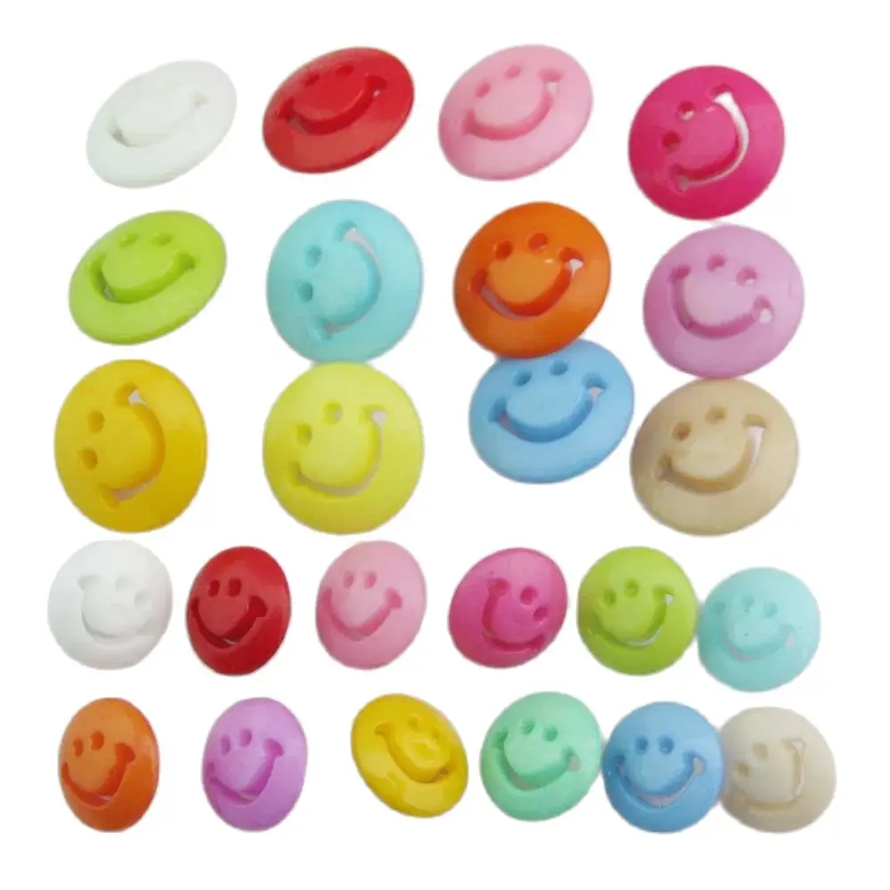 NBNNNV 15MM/20MM Fashion Buttons Shank Plastic Smile Face Mixed Colors 50Pcs DIY Sewing Kids Clothes Button Craft Accessory