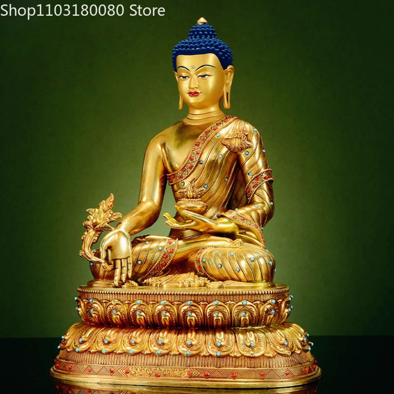 Copper carving gilding Medicine Buddha statue Tibet Bhaisajyaguru sculpture，Large size,45cm,32cm,21cm