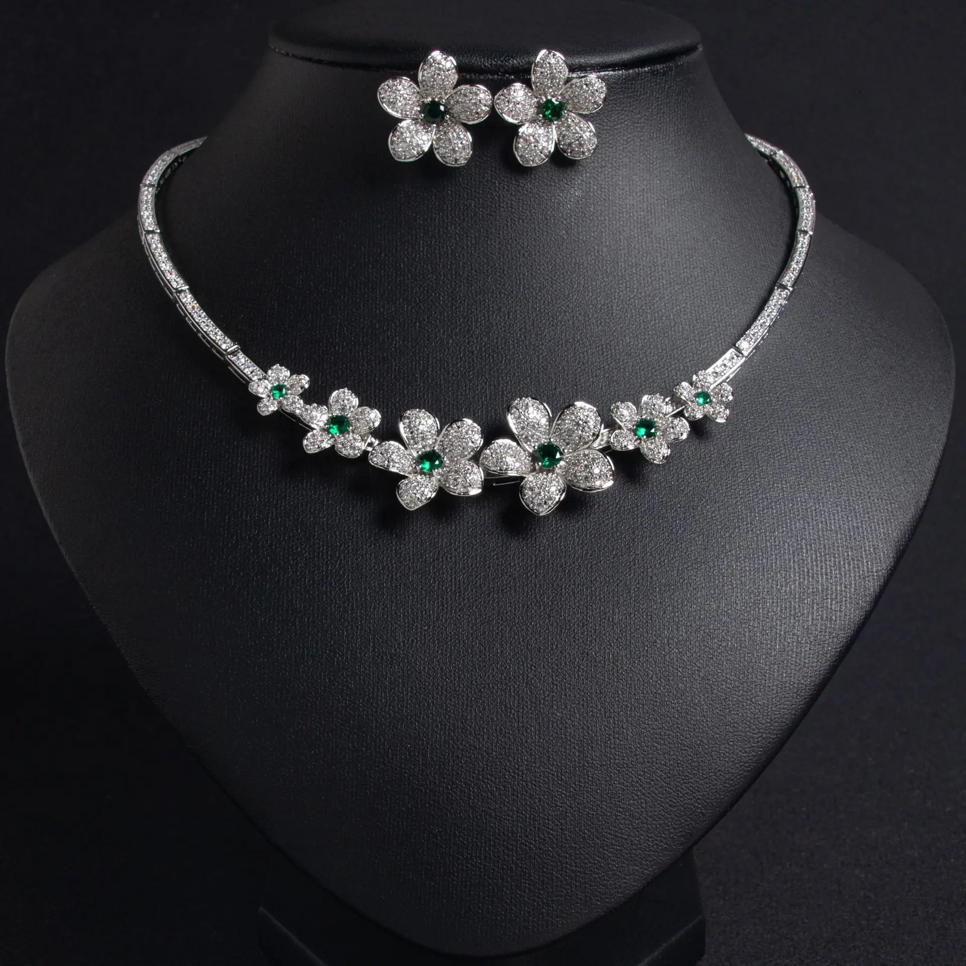 سوبر جميلة قلادة أقراط زهرة قوي مصقول مجوهرات الزفاف إكسسوارات فتيات مجموعة حفلة خطوبة هدية عطلة M-56 #3