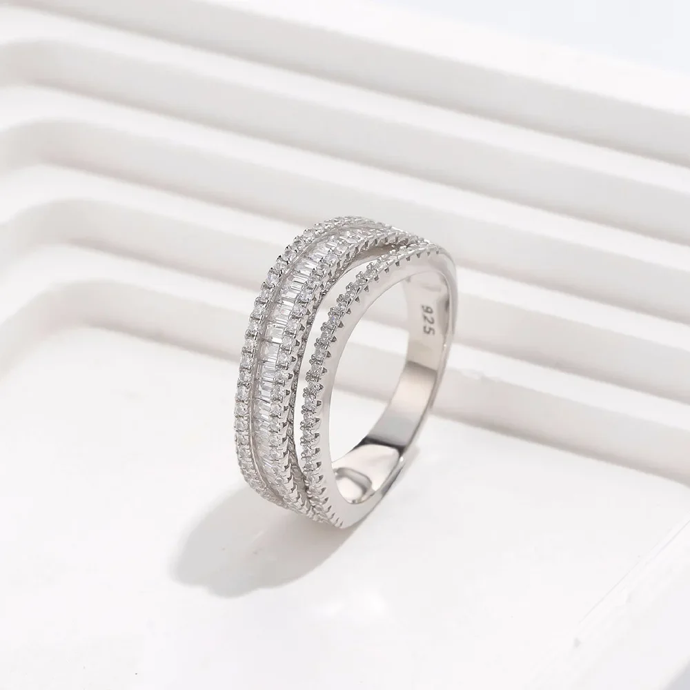 ZCD Curved Texture Seiko Micro Inlay Diamond 925 Silver Plated 18k Gold Ring Finger Female Tiktok Live Broadcast Source