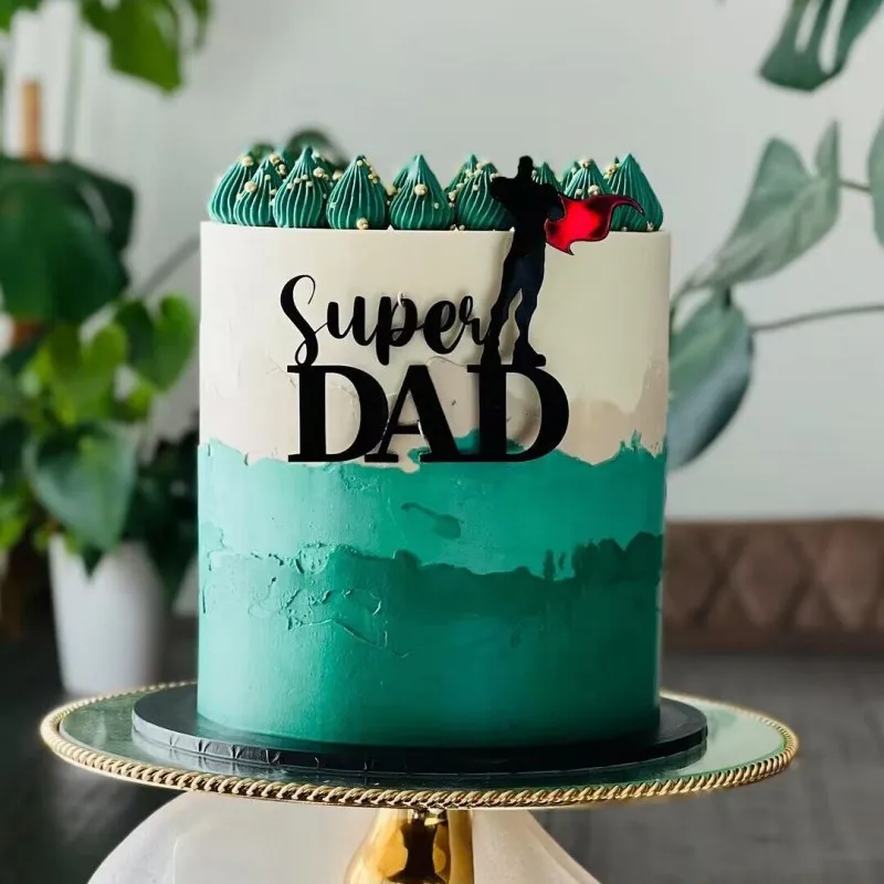 New Father's Day Happy Birthday Cake Topper Gold Acrylic Simple Style Super Dad Family Party Cake Topper Gift Dessert Decoration