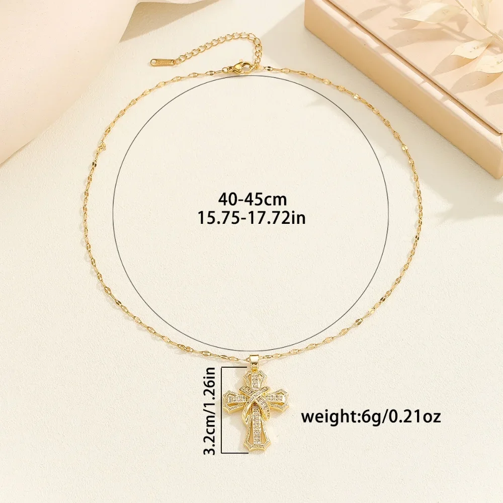 Popular New Classic Necklace Cross Pendant Copper Micro-Inlaid Gold-Plated Simple And Exquisite Clavicle Chain Necklace