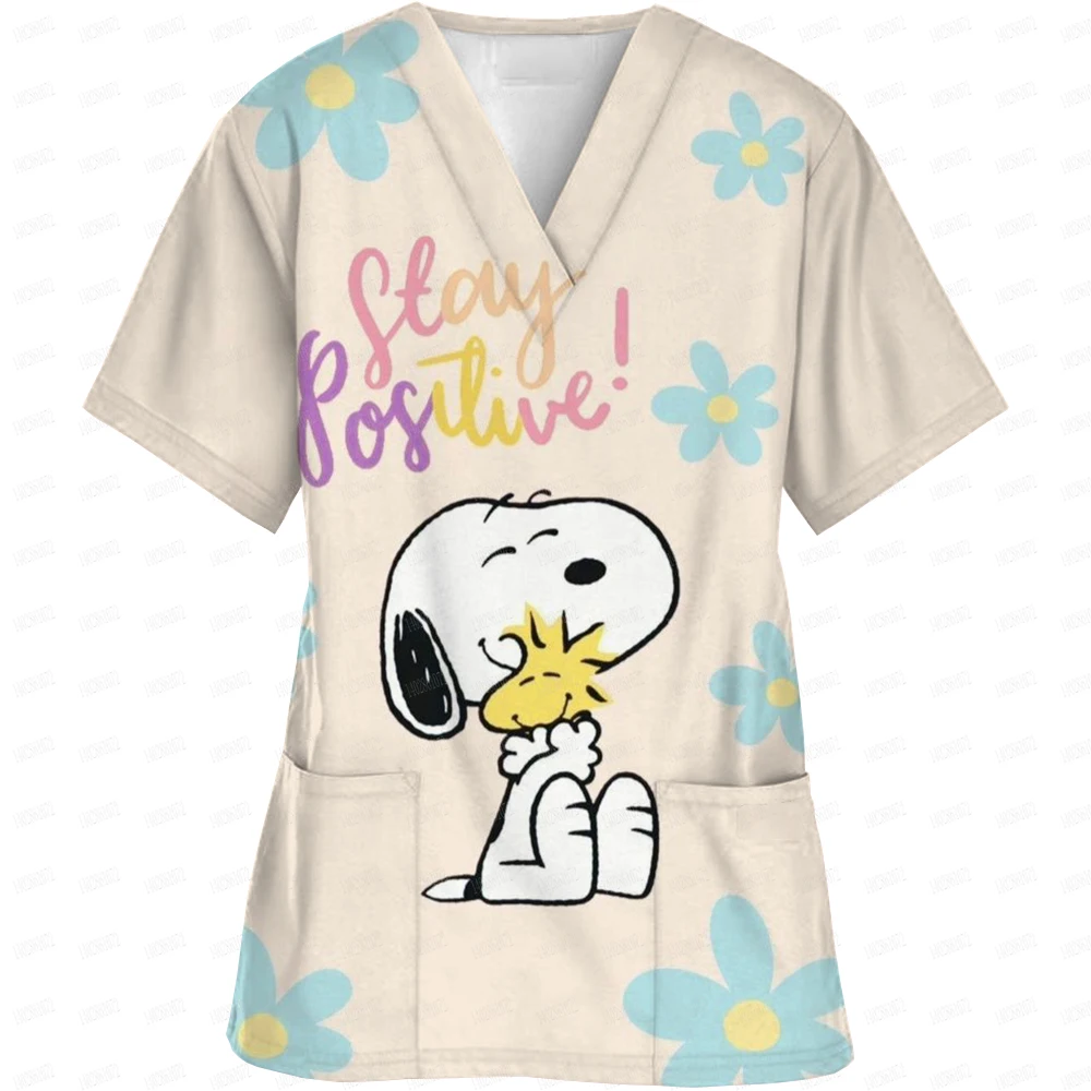 Pharmacist Dentist Veterinary Nurse New Tops Fashion Slim Beauty Scrub Clothes Spa Nurse Pure Snoopy Medical Lab Medical Uniform