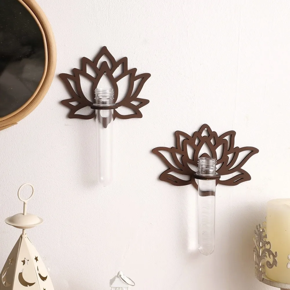 Wooden Lotus Shape Planter Holder Vase Hollow Out Wall Decoration Home Ornaments Retro Hydroponic
