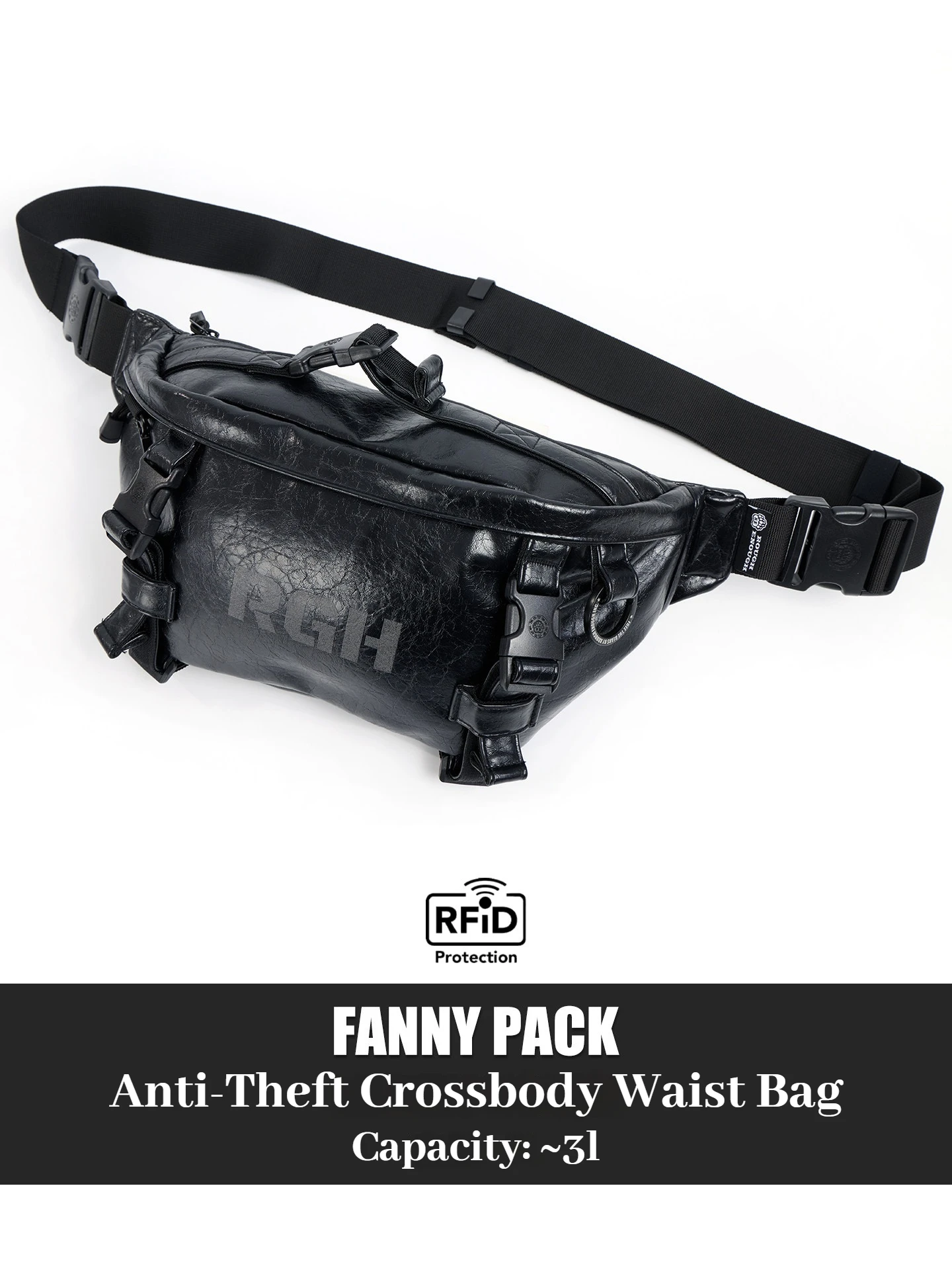 RGH Vintage PU Leather Motorcycle Crossbody Chest Bag, AntiRFID Waterproof Multipurpose Waist Bag for Outdoor Travel