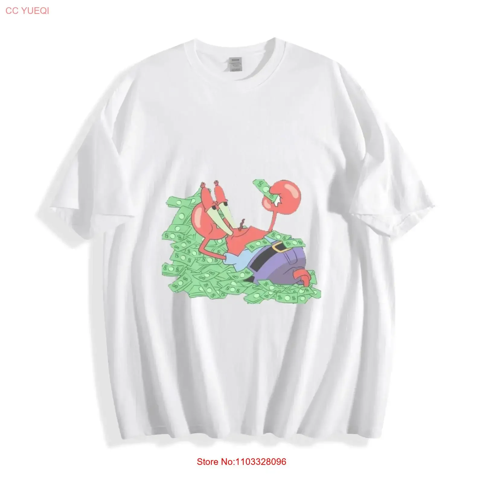 T-shirt Mr Krabs Money Pile, style dessin animé classique, ambiance gourdes, vintage, délavé, élégant, respirant, streetwear homme, confortable, décontracté