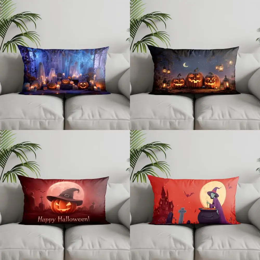 Home Decor Halloween Haunted House Pumpkin Pillow Suitable For Sofa Bedroom Car Pillow Cover Cushion Rectangular Back Cushion