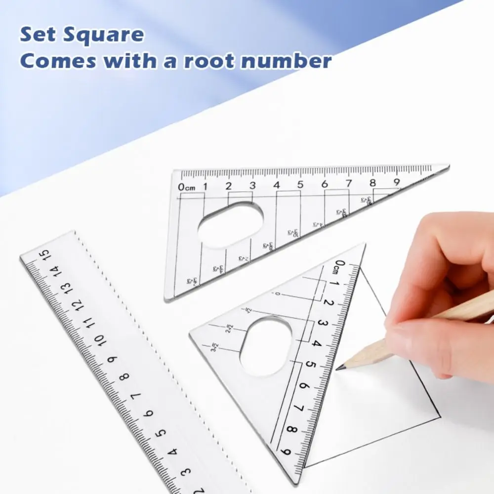 8PCS/Set Plastic Ruler Compasses Set Eraser Straight Ruler Protractor Transparent Set Square Measuring Ruler School Office