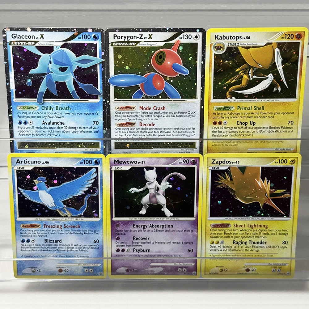 PKM English PTCG Majestic Dawn Foil Rare Galaxy Proxy DIY Old Game Cards Articuno Glaceon Lv.X Porygon-Z Lv.X ZapdosLv KabutopSi