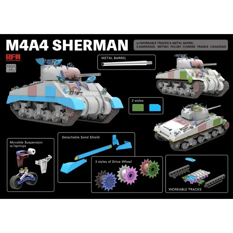 RYEFIELD รุ่น RFM RM-5119 1/35 Scale M4A4 Sherman - ประกอบพลาสติกชุด