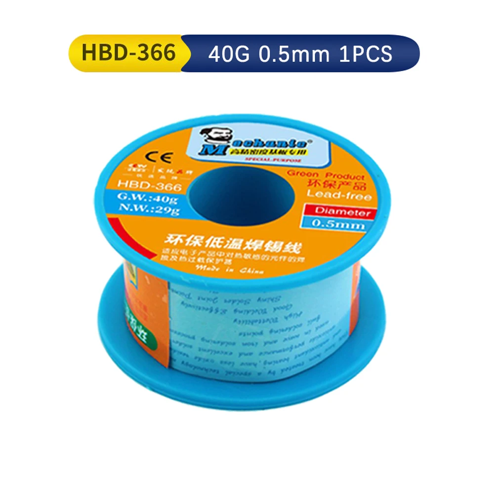 MECHANIKER Bleifrei Niedrigen Temperatur 0.3/0.4/0.5/0.6/0,8 MM 40g Solder Draht Hohe reinheit Niedrigen Schmelzpunkt Löten Draht Rolle