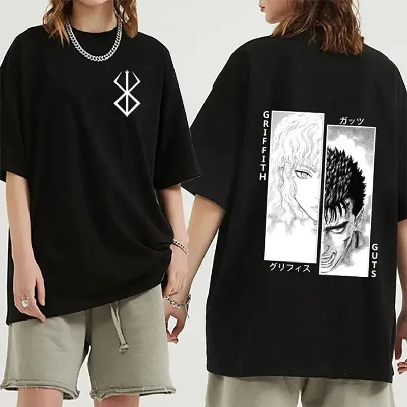 

25 новых популярных аниме-футболок Guts Griffith с графическим принтом, футболки унисекс, повседневные свободные топы с круглым вырезом и короткими рукавами, модные крутые подарки