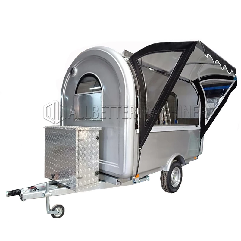 Allbetter Small Fast Food Trailer Ice Cream Cart Coffee Mobile Kitchen Stainless Steel Workbench Customized Hot Dog Food Truck