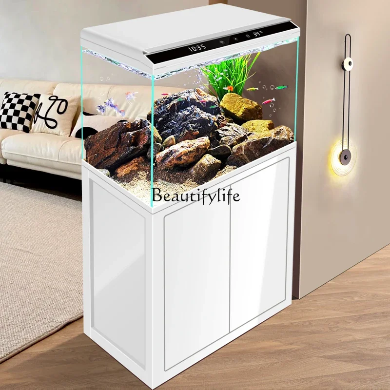 

Ecological Fish Tank Intelligent Touch-Free Water Hose Cabinet Floor Vertical Super White Glass Integrated