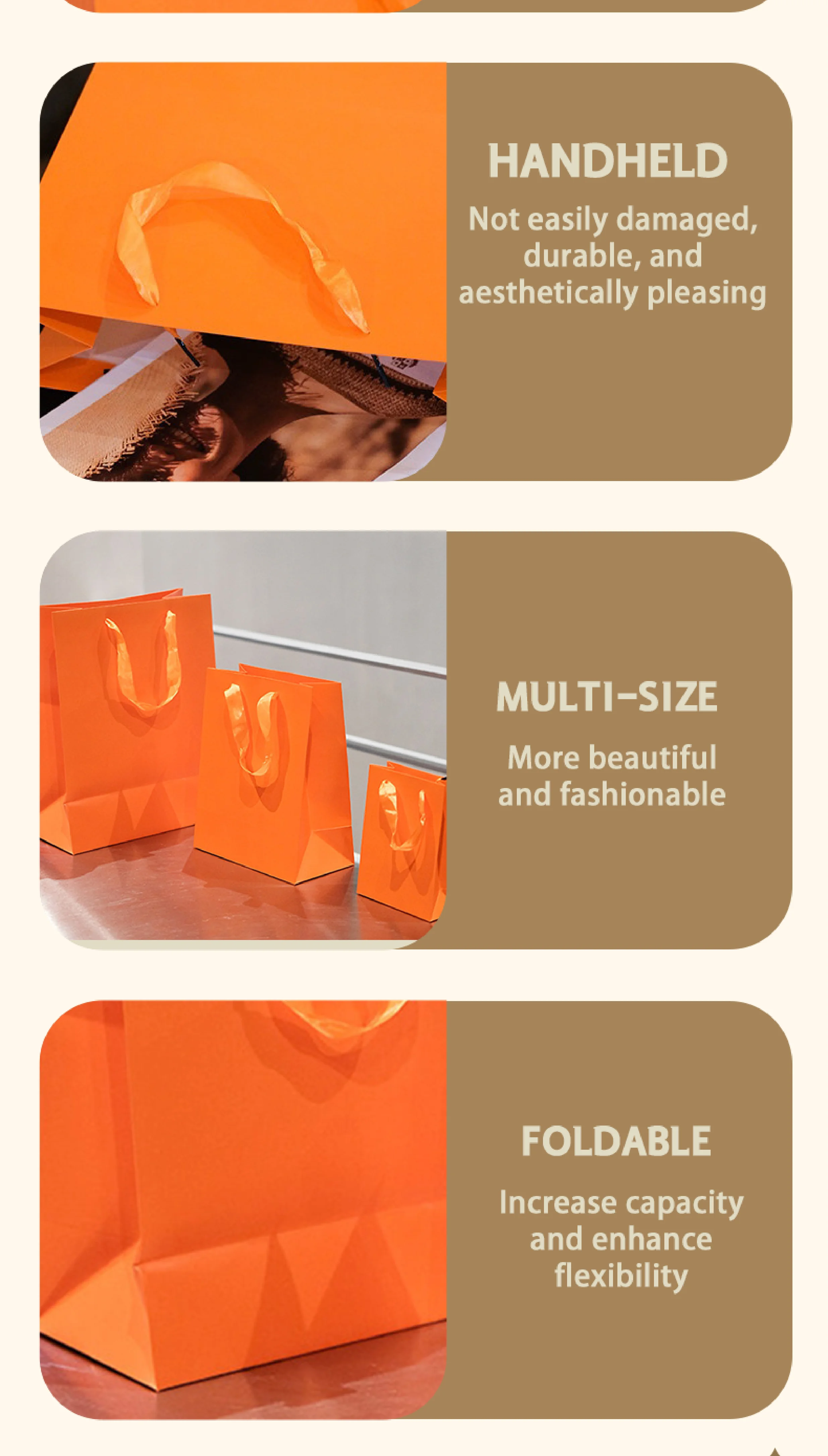 10 Stück orangefarbene Kleidertaschen, Geschenktüten für Feiertage und Partys, Einkaufstaschen, unterstützt individuelles Logo – Detail 3