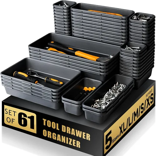 데스크 서랍 오거나이저, 5 사이즈 연동, 얕은 도구 정리함 트레이 분배기, 도구 상자 보관함 컨테이너, 61 개, 45 개, 34 개, 24 개, 9 개