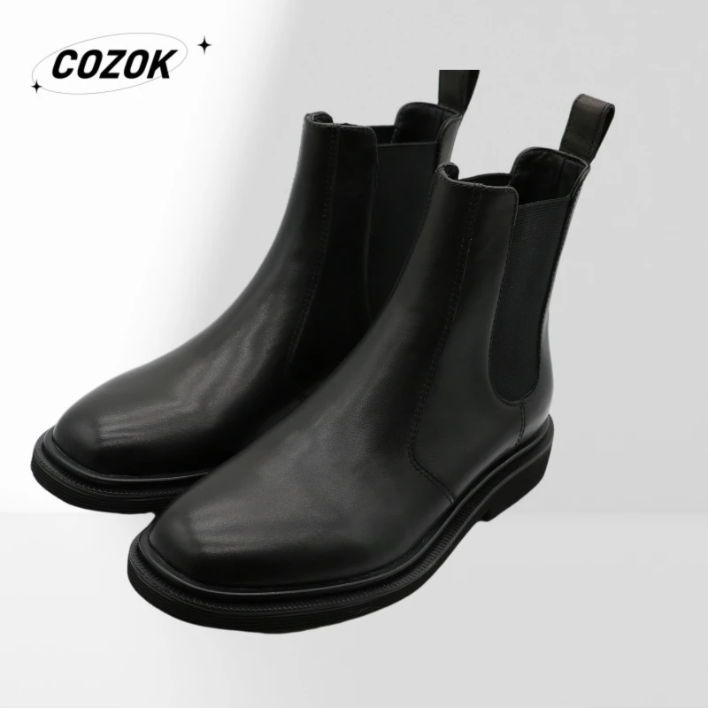 24 Hot British style senior sheepskin warm banquet women's leather boots waterproof trend simple everything with senior niche