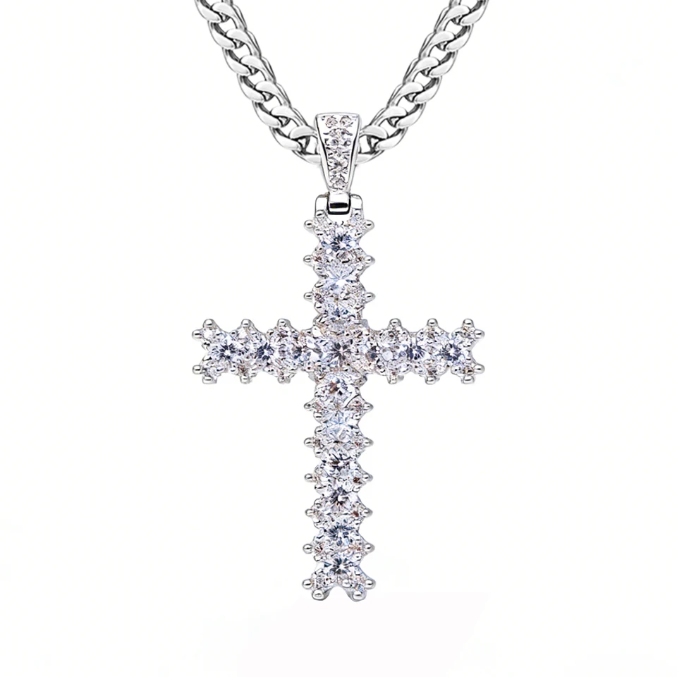 

VANAXIN 1 Row Cubic Zirconia Cross Pendants Necklaces Gold Silver Color for Men Women Hip Hop Bling Ice Out Rapper Jewelry
