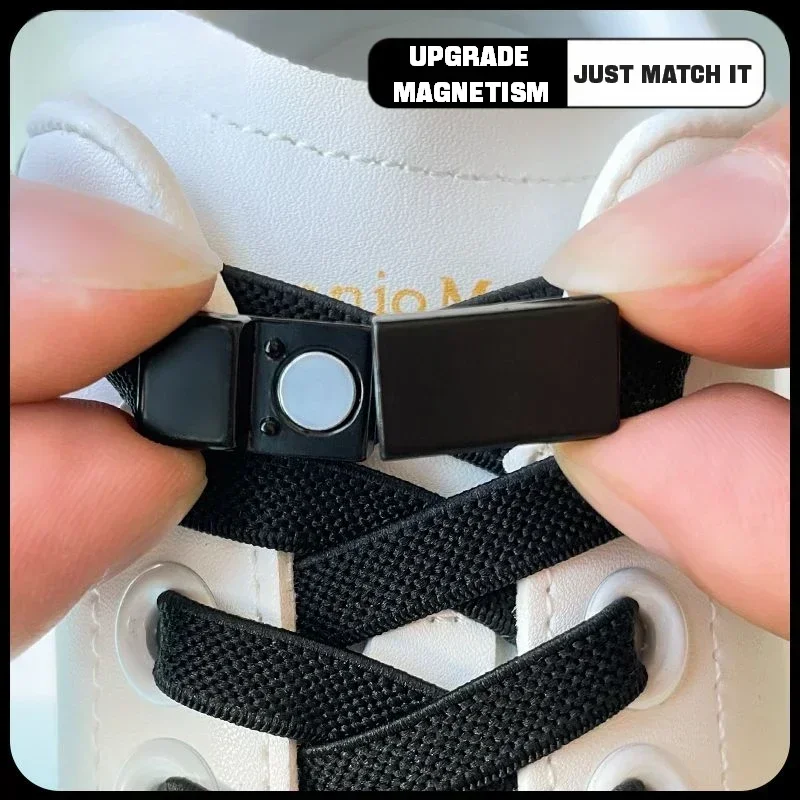 Free Elastic Flat Shoelaces Magnetic Buckle No Tie Shoe Laces No Tie Widen Stretch Lazy Shoelace Shoe Accessories for Adults Kid