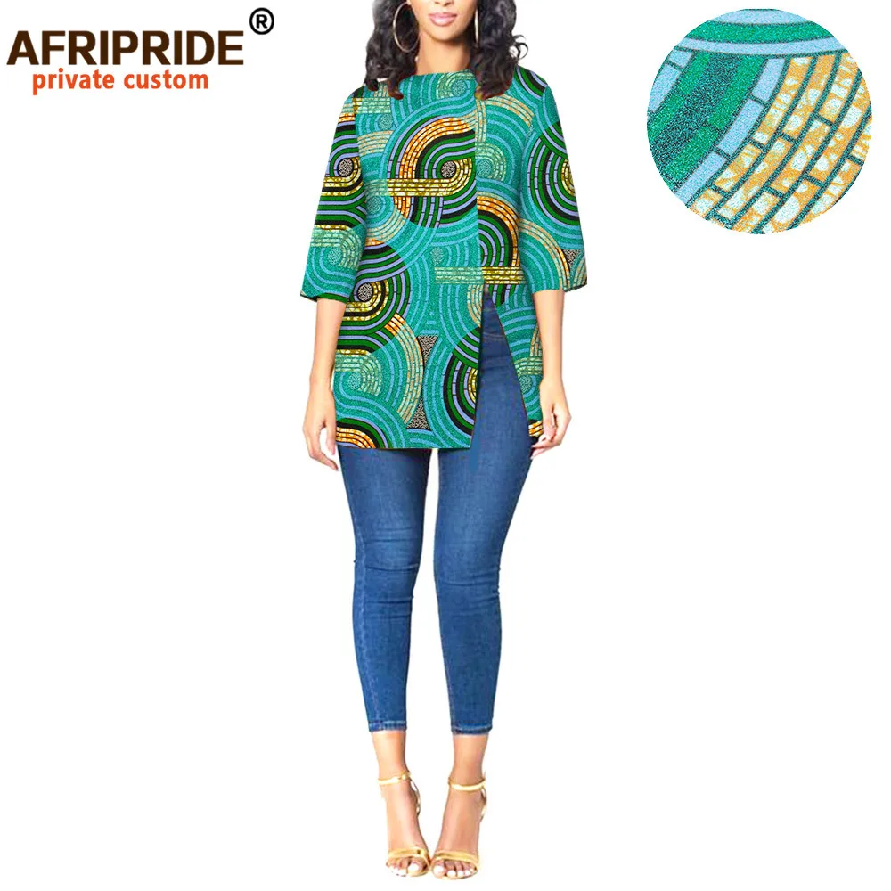 2024 African Women Blouses Print Shirt Dashiki Ankara Fabric Wax Batik Half Sleeve Long Outfit AFRIPRIDE A1922009