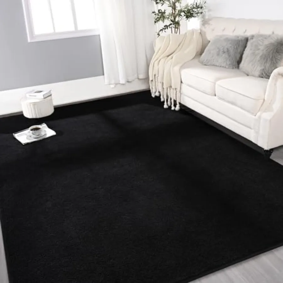 

Large Ultra Soft Modern Area Rugs for Living Room Bedroom 5x8 Feet Black Thickened Memory Foam Indoor Solid Minimalist Carpets