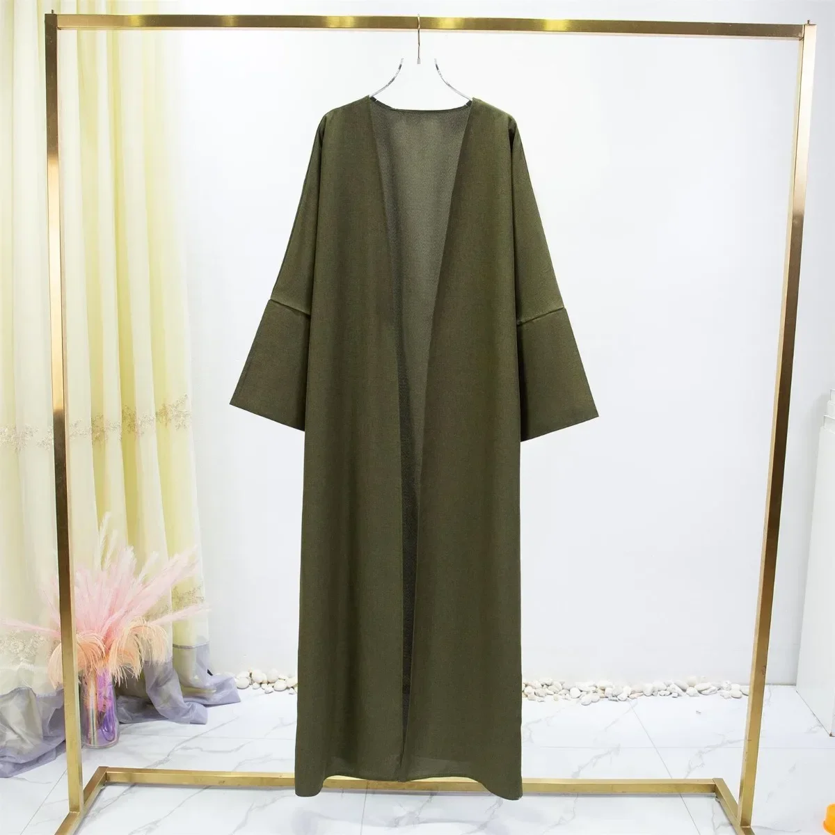 Jilbabs Abaya con frente abierto para mujer, Vestido largo de manga larga liso, cárdigan musulmán, caftán