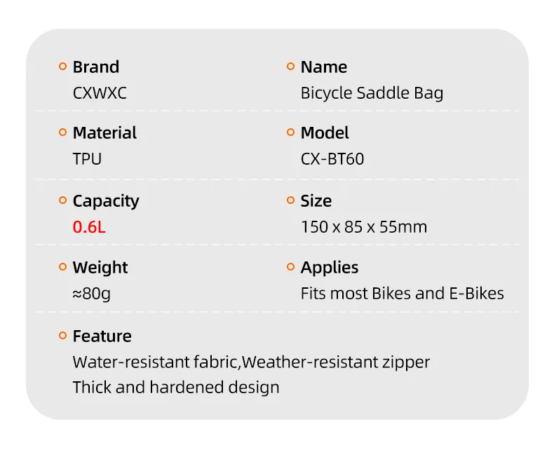 CXWXC TPU Fahrradsatteltasche 0,6L Selbstverriegelnde Knopf-Hecktasche Tragbare BOA Fahrradtasche Wasserdichte Verstärkte Mini-Fahrradtaschen – Detail 3