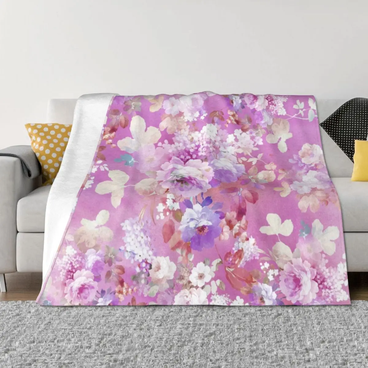 

Girly pink white watercolor vintage floral pattern Throw Blanket For Decorative Sofa heavy to sleep Beach Sofas Blankets