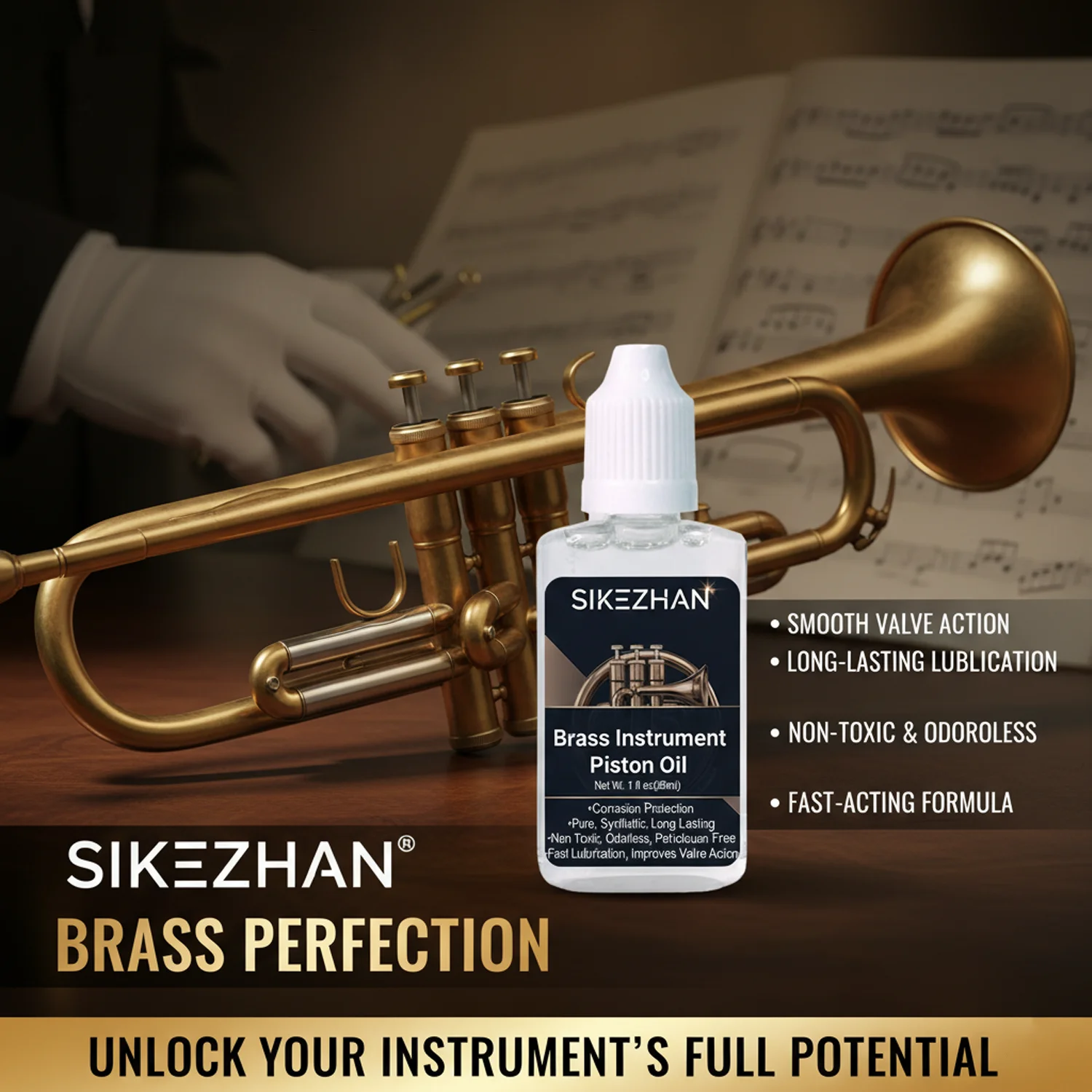 Óleo de válvula premium para instrumentos de latão - Lubrificante de pistão sintético para trompete, buzina, tuba - de longa duração, suave e inodoro