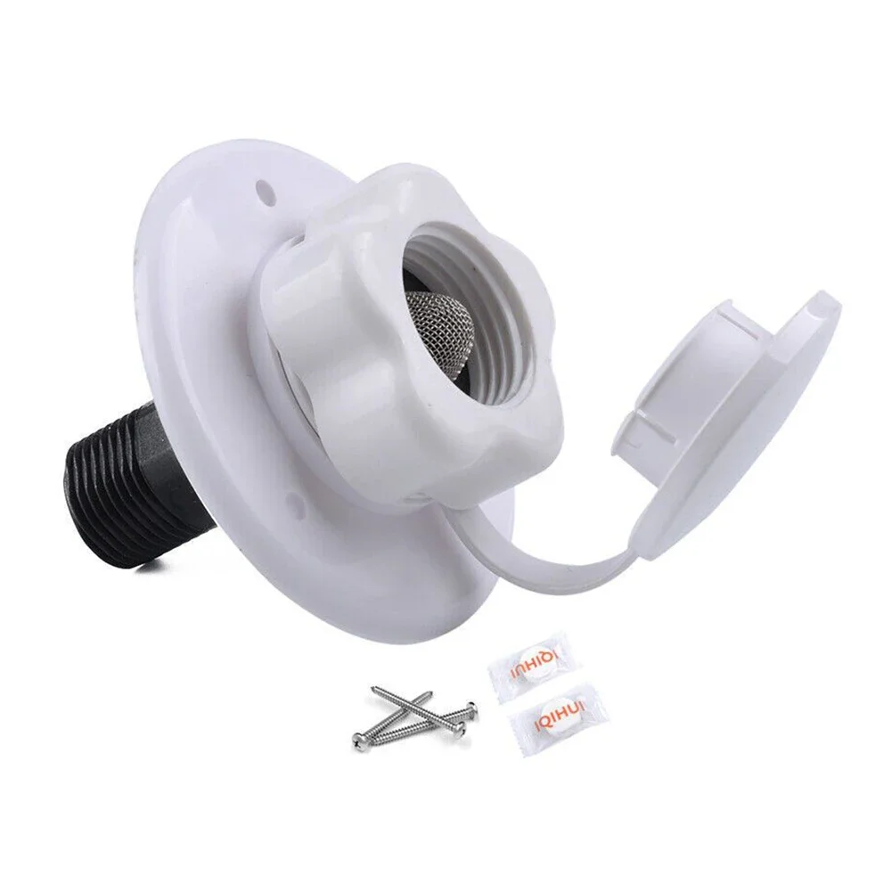 Durable RV City Water Inlet With Check Valve Check Valve Flange Hose Connector UV Stabilized Plastic (80 Characters)