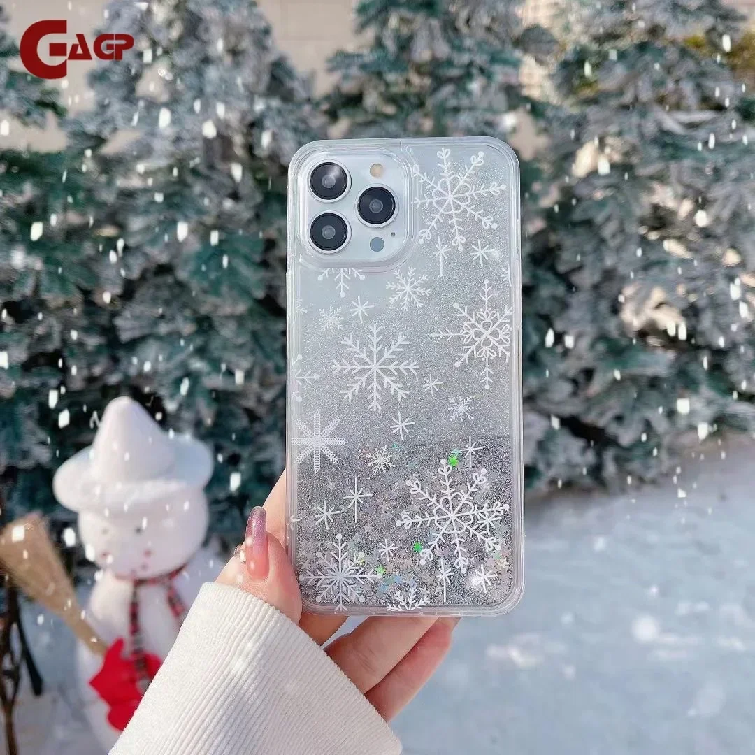 Autumn Winter Quicksand Glitter Case for iPhone 16 Pro Max 15 14 13 12 11 Pro Max Plus 3D Snowflake Transparent Christmas Cover