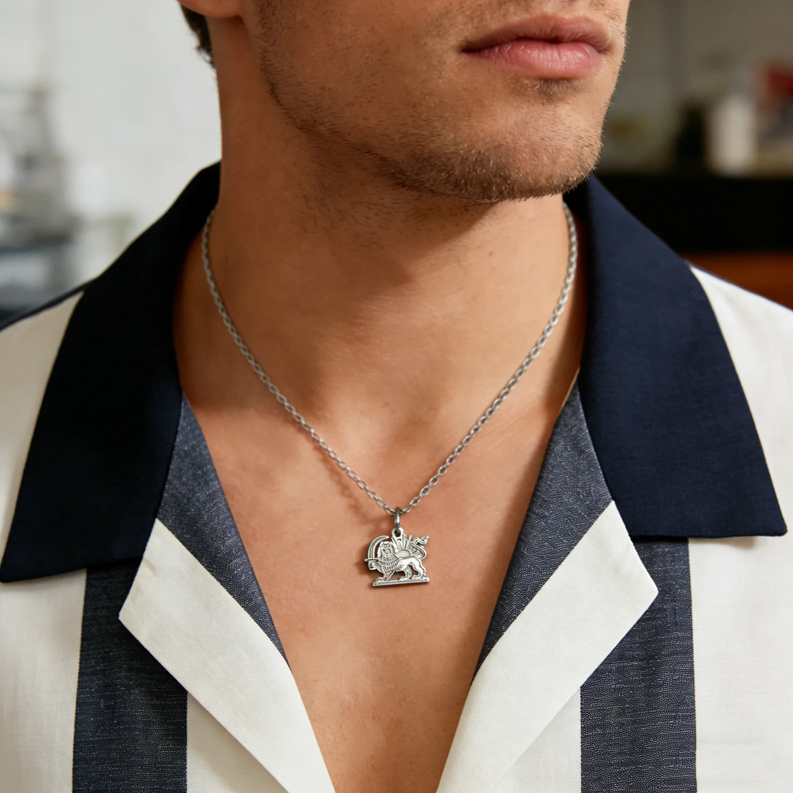 COOLTIME Edelstahl Shir o Khorshid Anhänger Halskette Iran Persischer Löwe und Sonne Schmuck 2026 Neuer Trendiger Geschenkartikel für Männer und Frauen – Detail 13