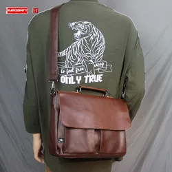 Bolso de mano de cuero suave para hombre, maletín de estilo japonés, bolso Retro Para ordenador portátil, bolso de hombro informal, bolsos cruzados grandes de marca de moda