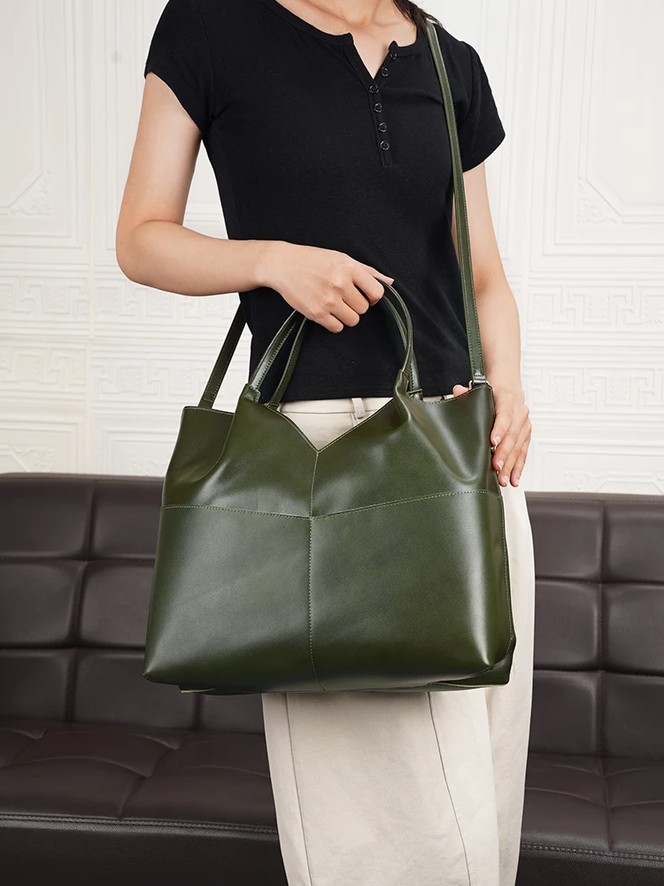 Soft Slouchy Totes Large Office Ladies Bag For Women 100% Genuine Leather Handbag Chic Shoulder Bag Crossbody Purse Laptop Sac