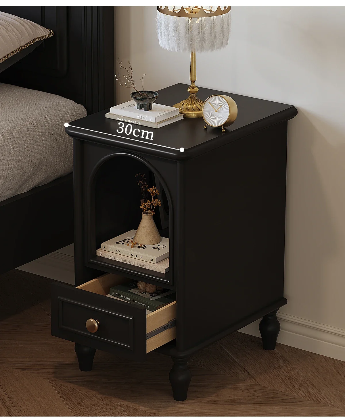 

French retro style solid wood bedside table household bedroom small very narrow bedside table